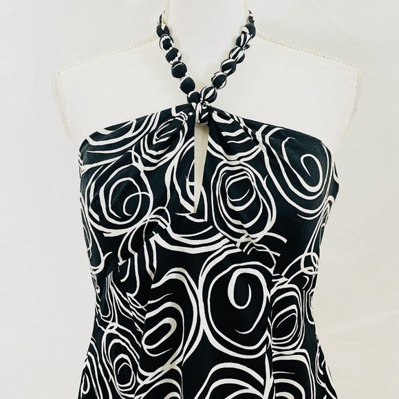 Signature by Robbie Bee Black & White Swirl Halter Style Dress ~ SIze 12 / Med - Picture 3 of 8